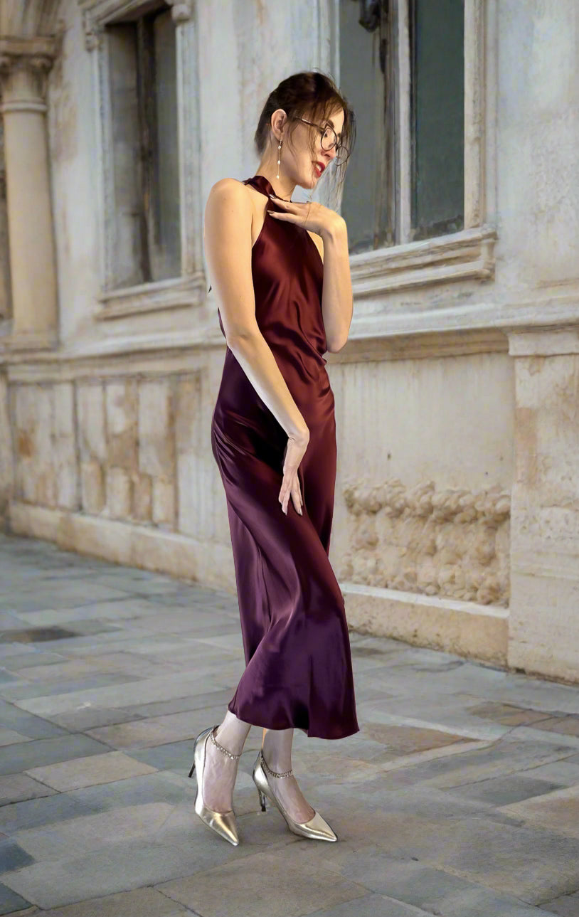 Silk Halter Midi Dress