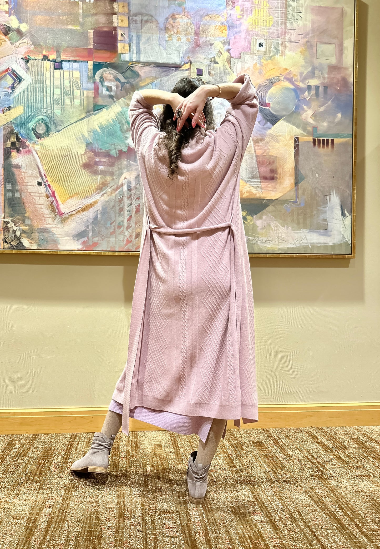 Luxury Pure Cashmere Belted Cardigan - Soft Blush Pink