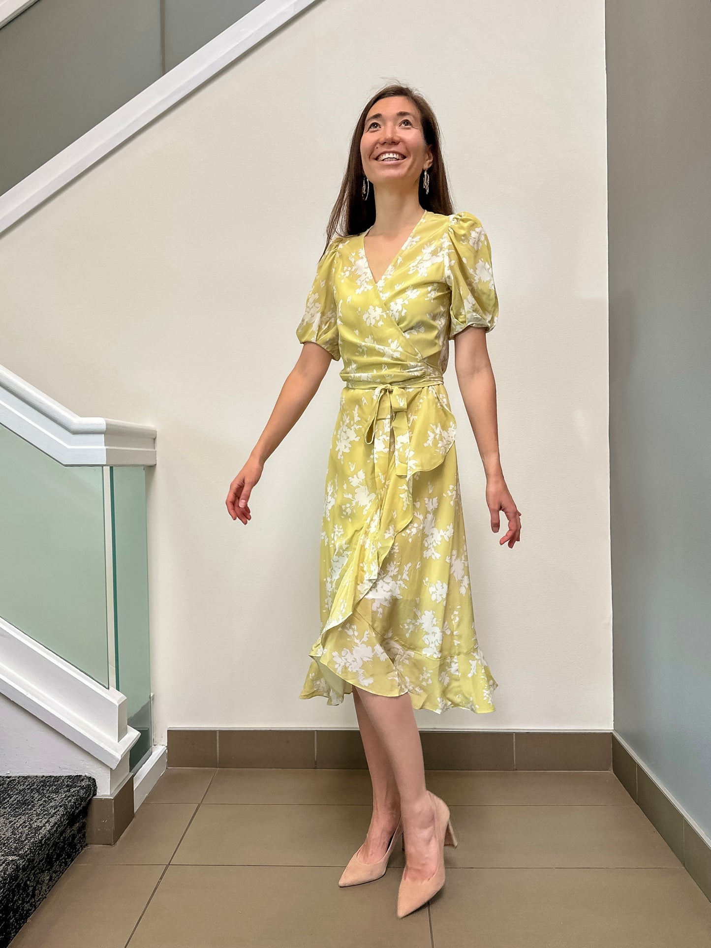 Floral Radiance Midi Silk Wrap Dress