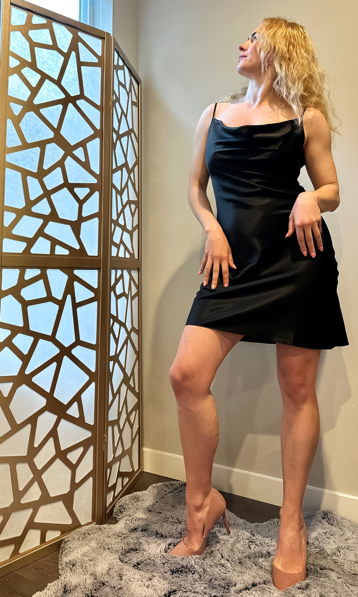 Mini Black Silk Dress with Slit (19 mm Silk)