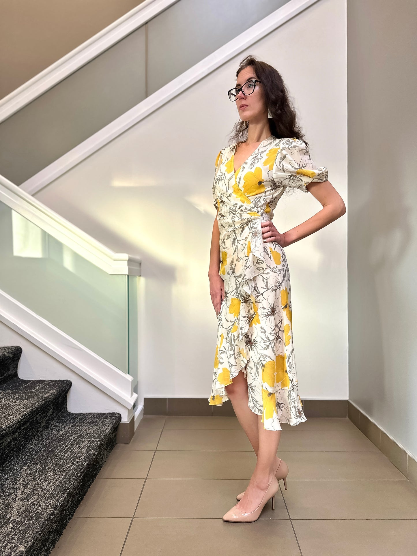 The Golden Blossom Midi Silk Wrap Dress