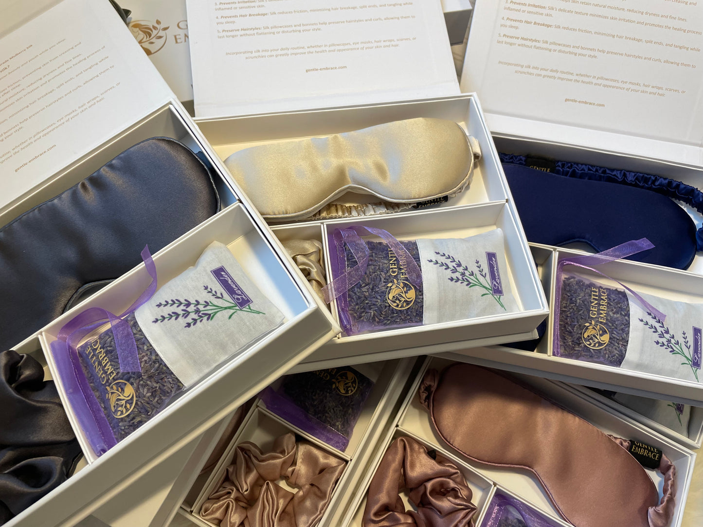 Premium 100% Silk Sleep Set with Lavender Sachet (Silk Eye Mask, Silk Scrunchie & Lavender Sachet)