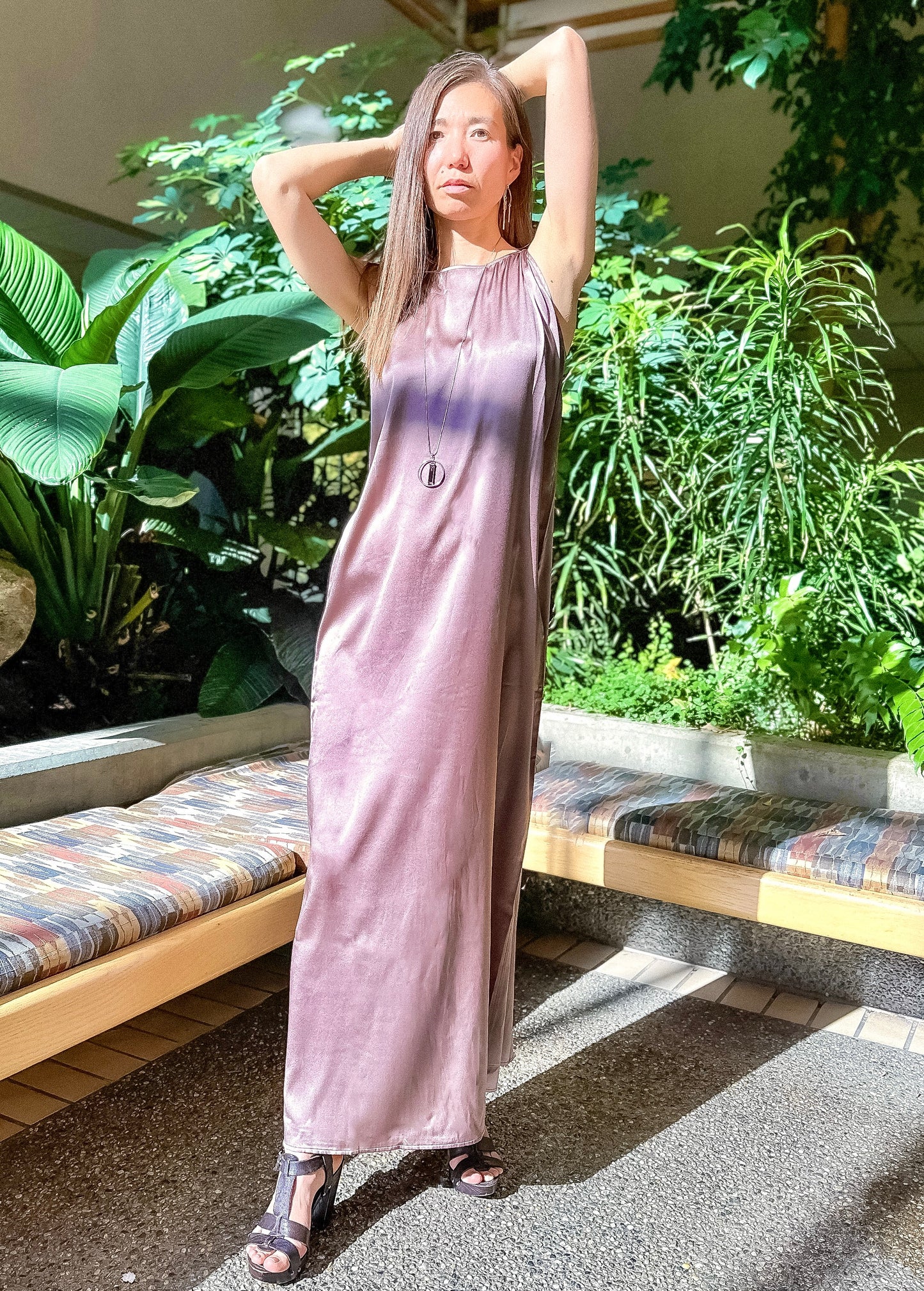 Elegant Rose Taupe Full-length Silk Dress