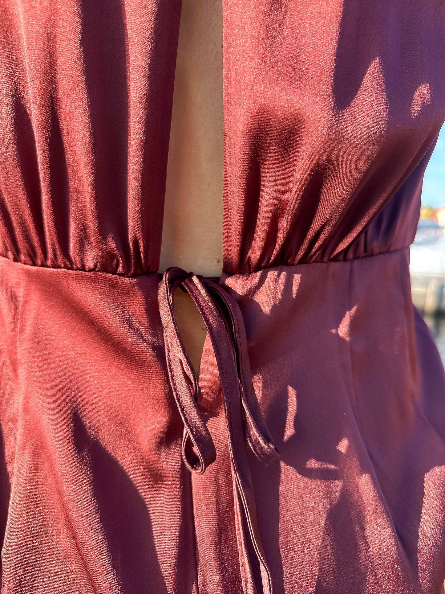 Modern Wrap Silk Dress with High Side Slit Burgundy