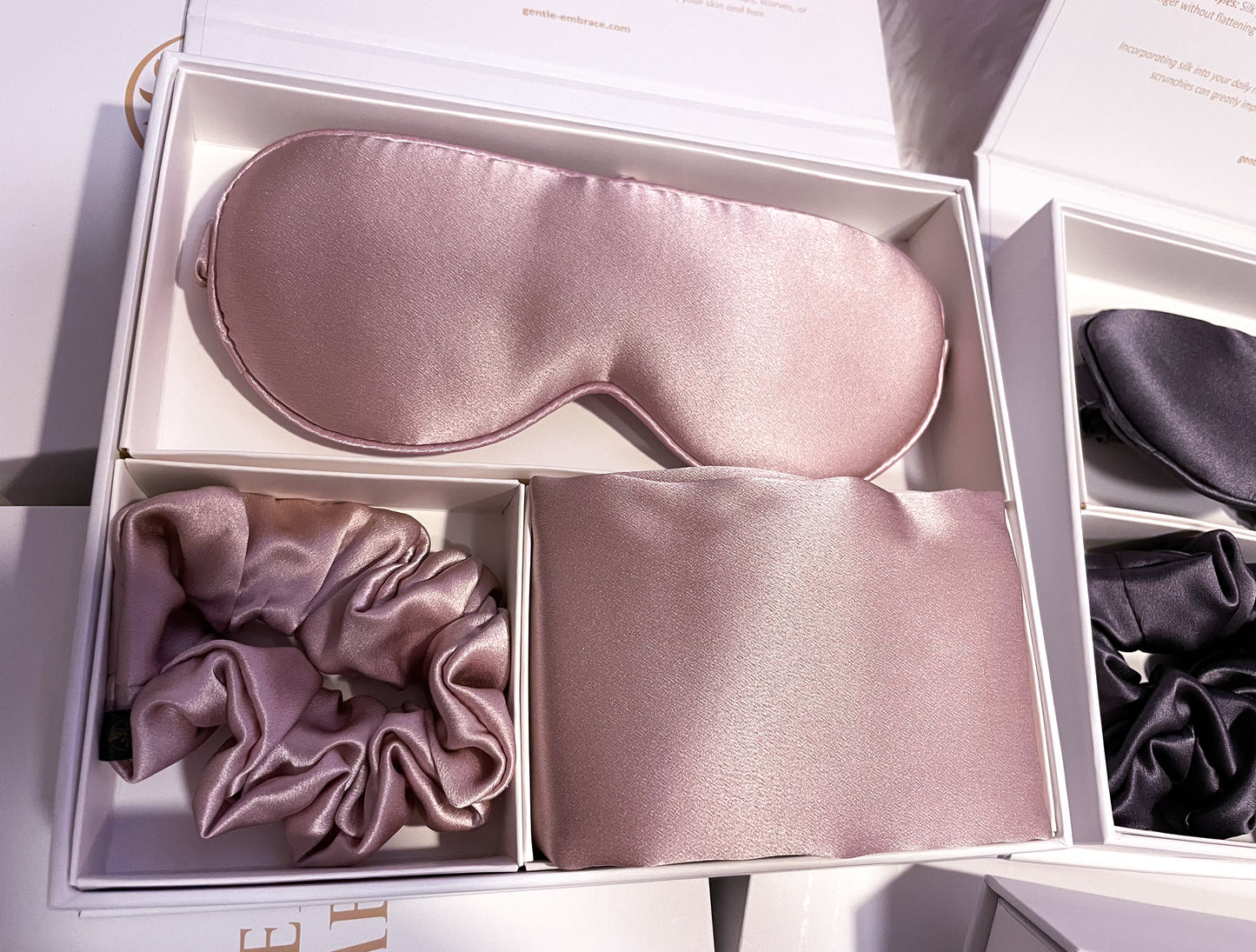 The Luxe Slumber Set: Ultimate Silk Sleep Essentials (Silk Pillowcase, Silk Eye Mask & Silk Scrunchie)