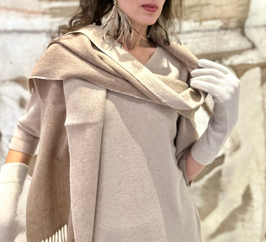 100% Cashmere Double-Sides Scarf  oatmeal/cream