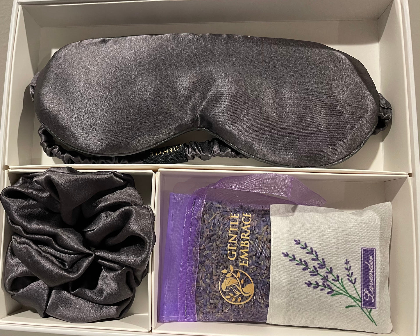 Premium 100% Silk Sleep Set with Lavender Sachet (Silk Eye Mask, Silk Scrunchie & Lavender Sachet)