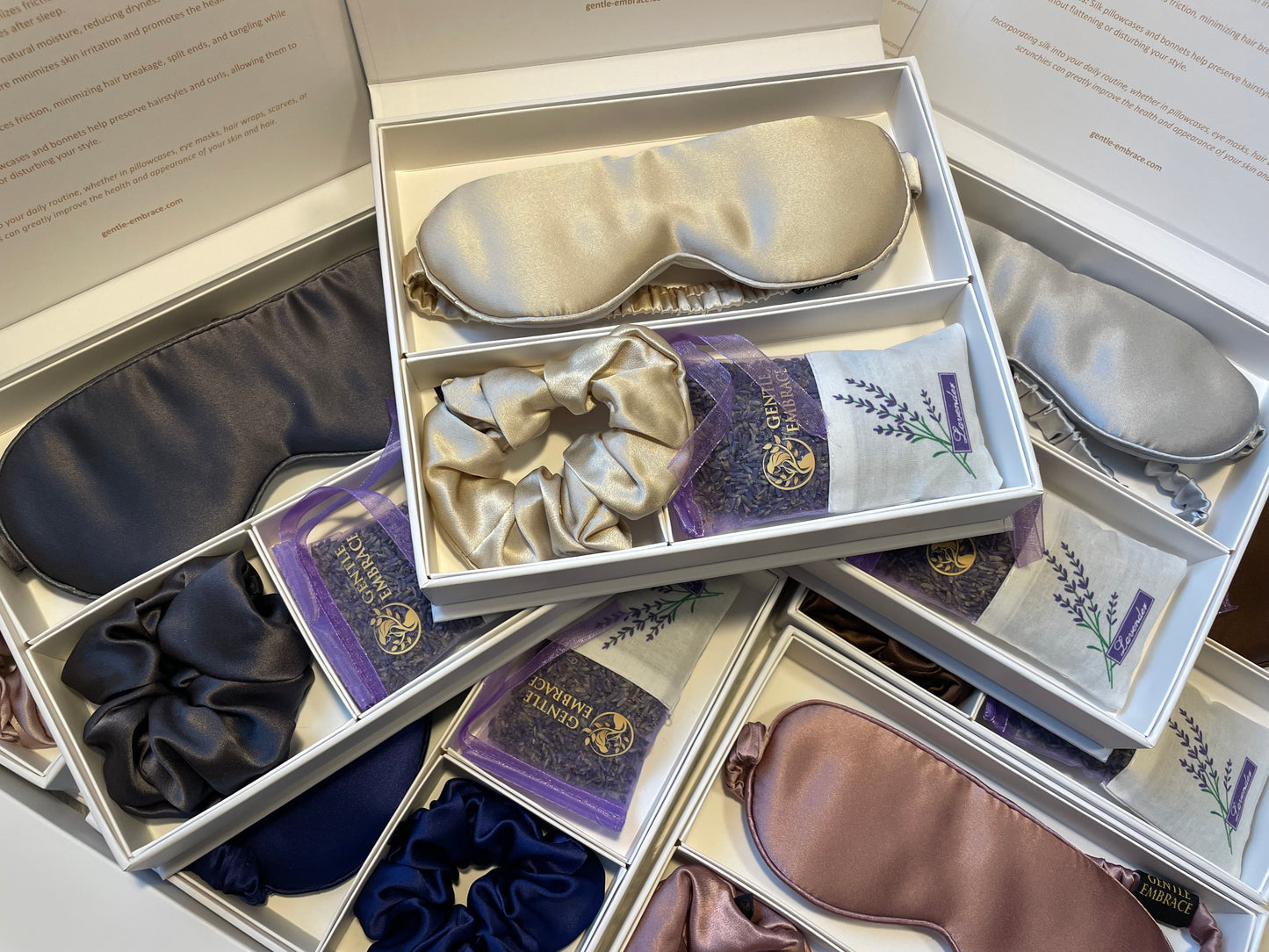 Premium 100% Silk Sleep Set with Lavender Sachet (Silk Eye Mask, Silk Scrunchie & Lavender Sachet)