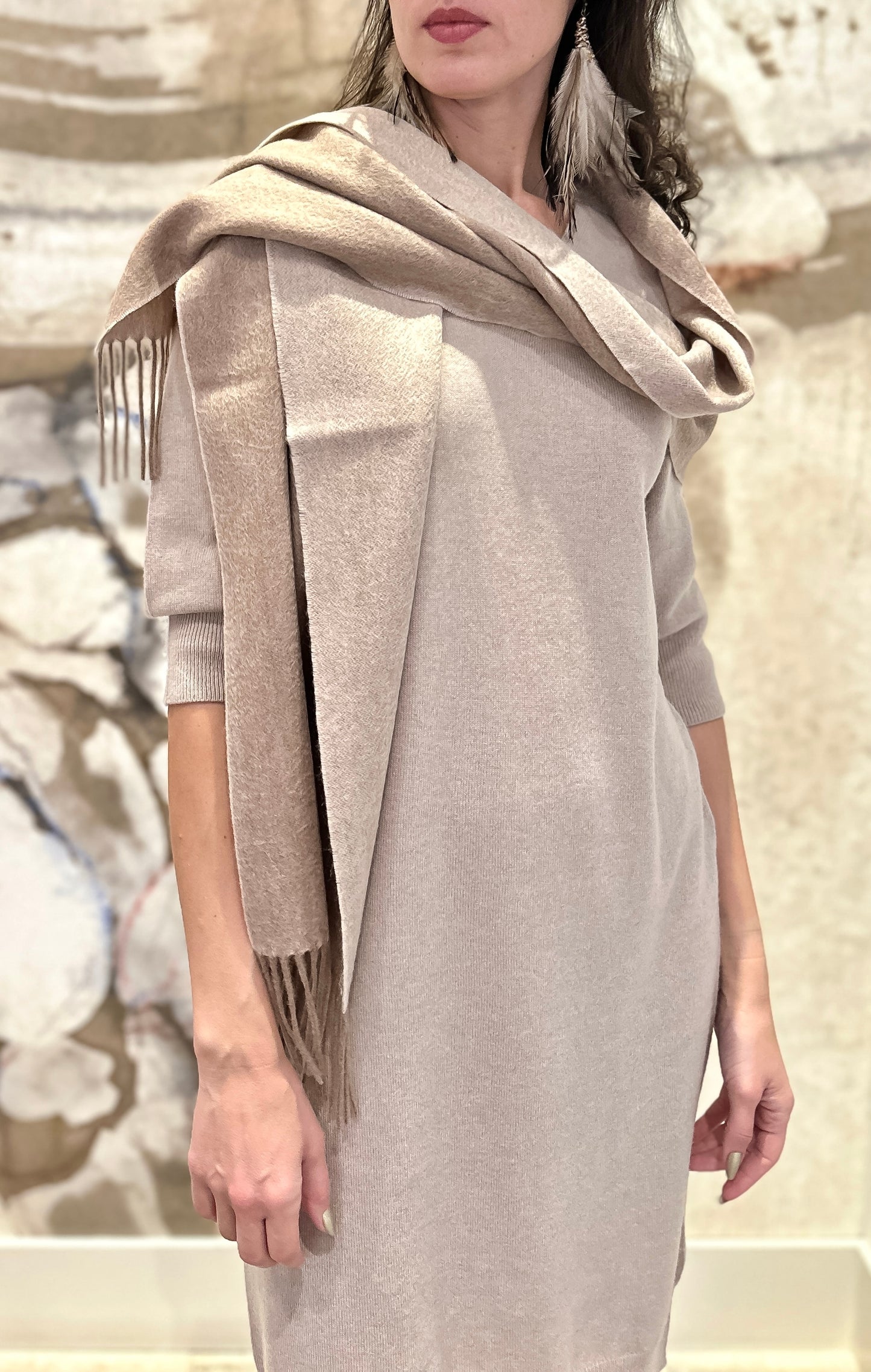 100% Cashmere Double-Sides Scarf  oatmeal/cream