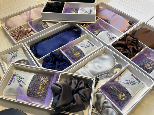 Premium 100% Silk Sleep Set with Lavender Sachet (Silk Eye Mask, Silk Scrunchie & Lavender Sachet)