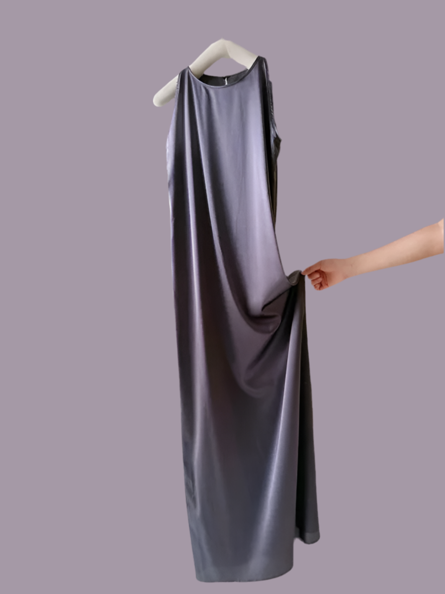 Elegant Metallic Purple Taupe Full-length Silk Dress