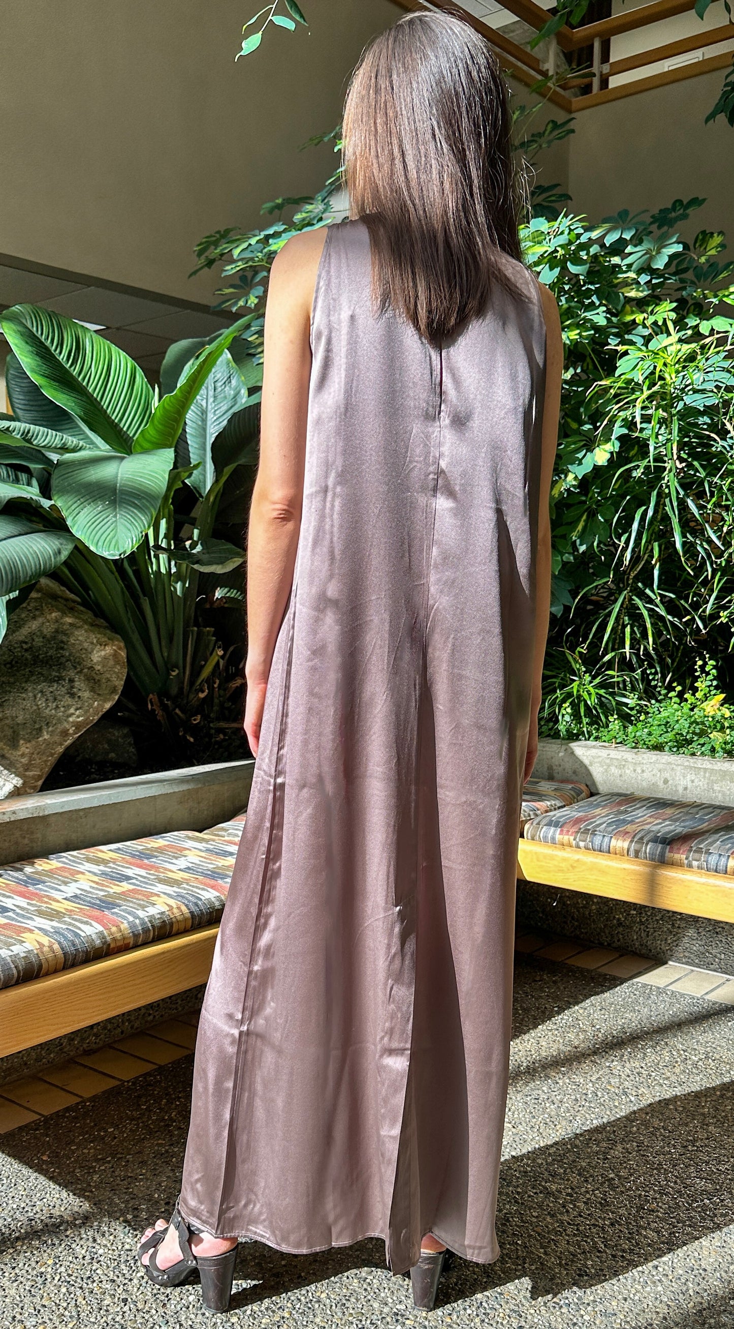 Elegant Rose Taupe Full-length Silk Dress