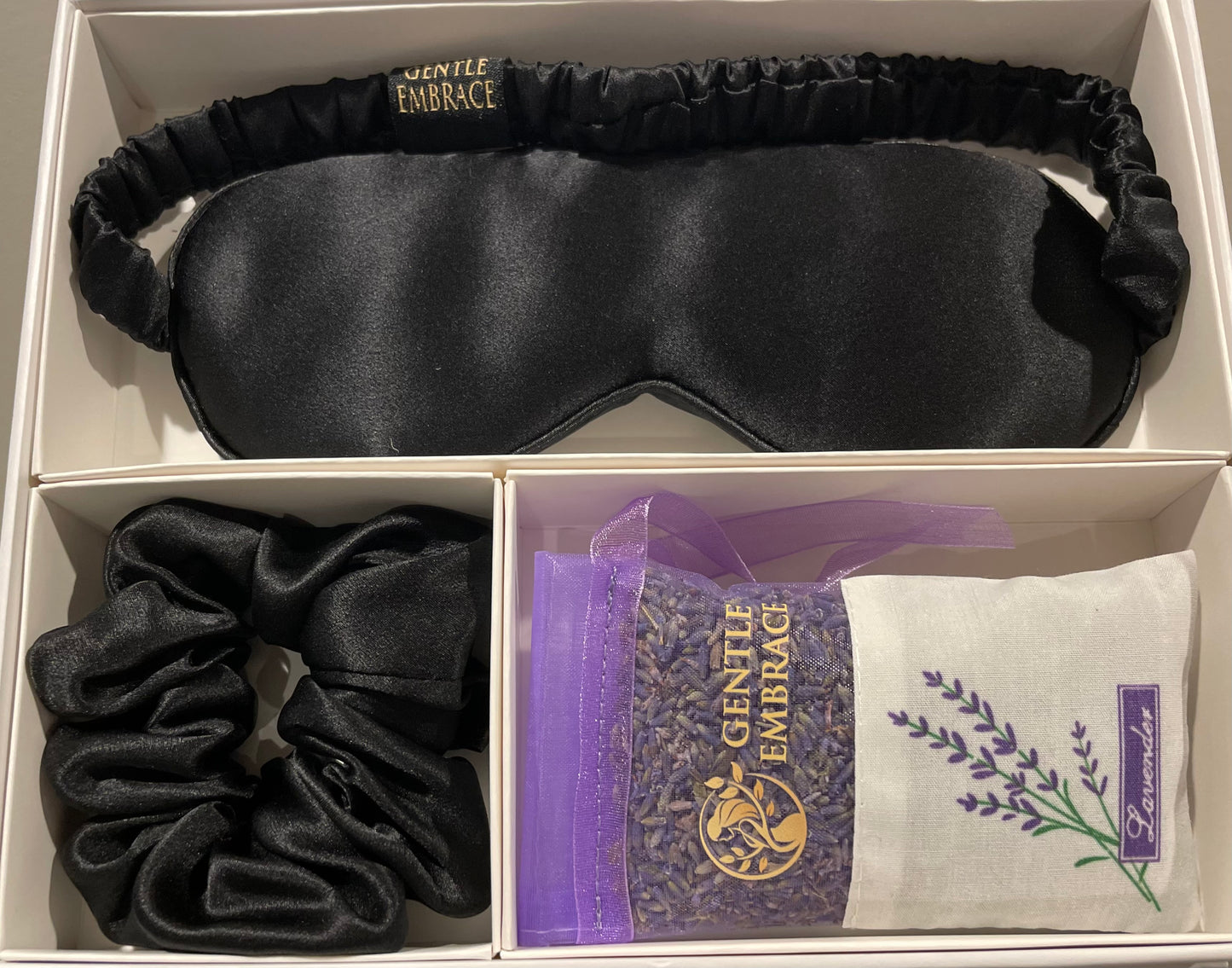 Premium 100% Silk Sleep Set with Lavender Sachet (Silk Eye Mask, Silk Scrunchie & Lavender Sachet)