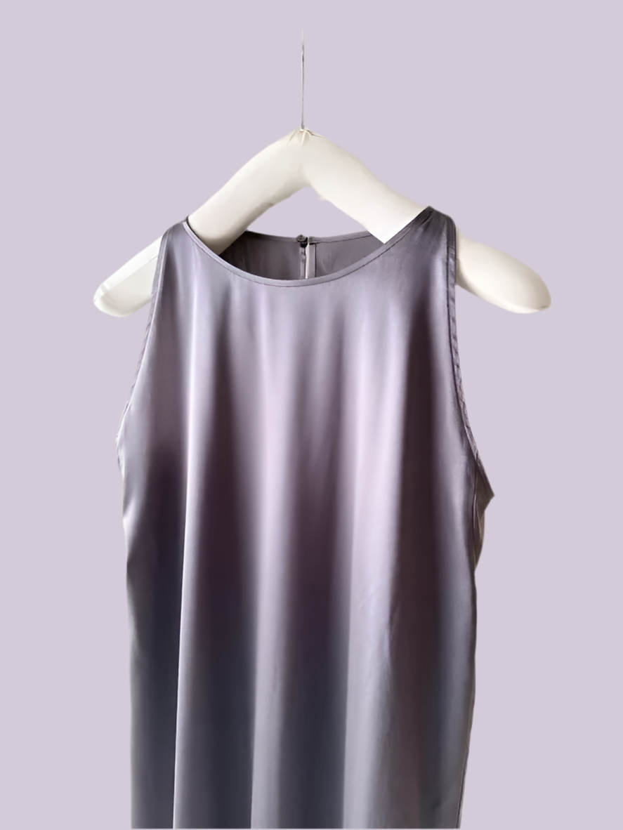 Elegant Metallic Purple Taupe Full-length Silk Dress