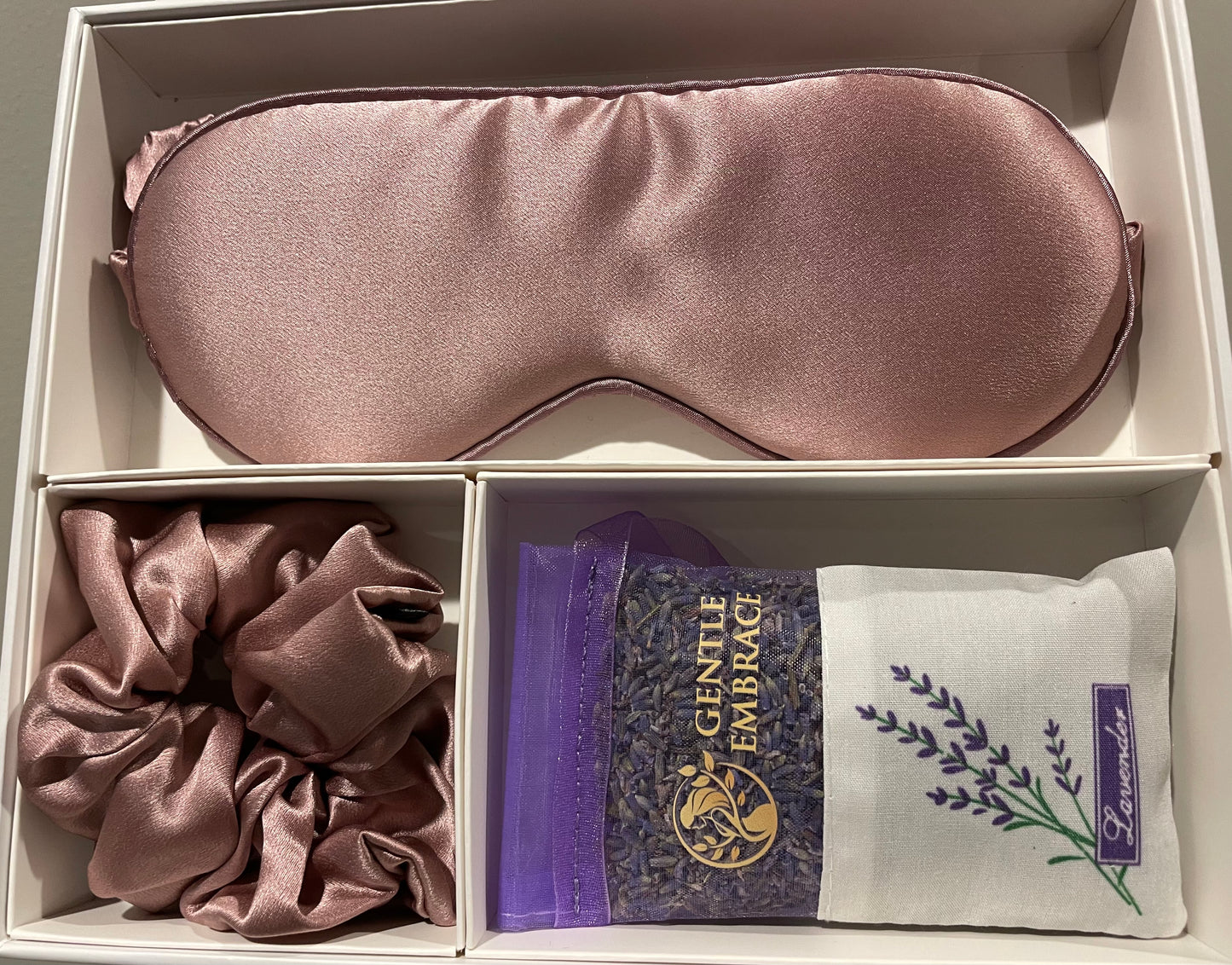 Premium 100% Silk Sleep Set with Lavender Sachet (Silk Eye Mask, Silk Scrunchie & Lavender Sachet)