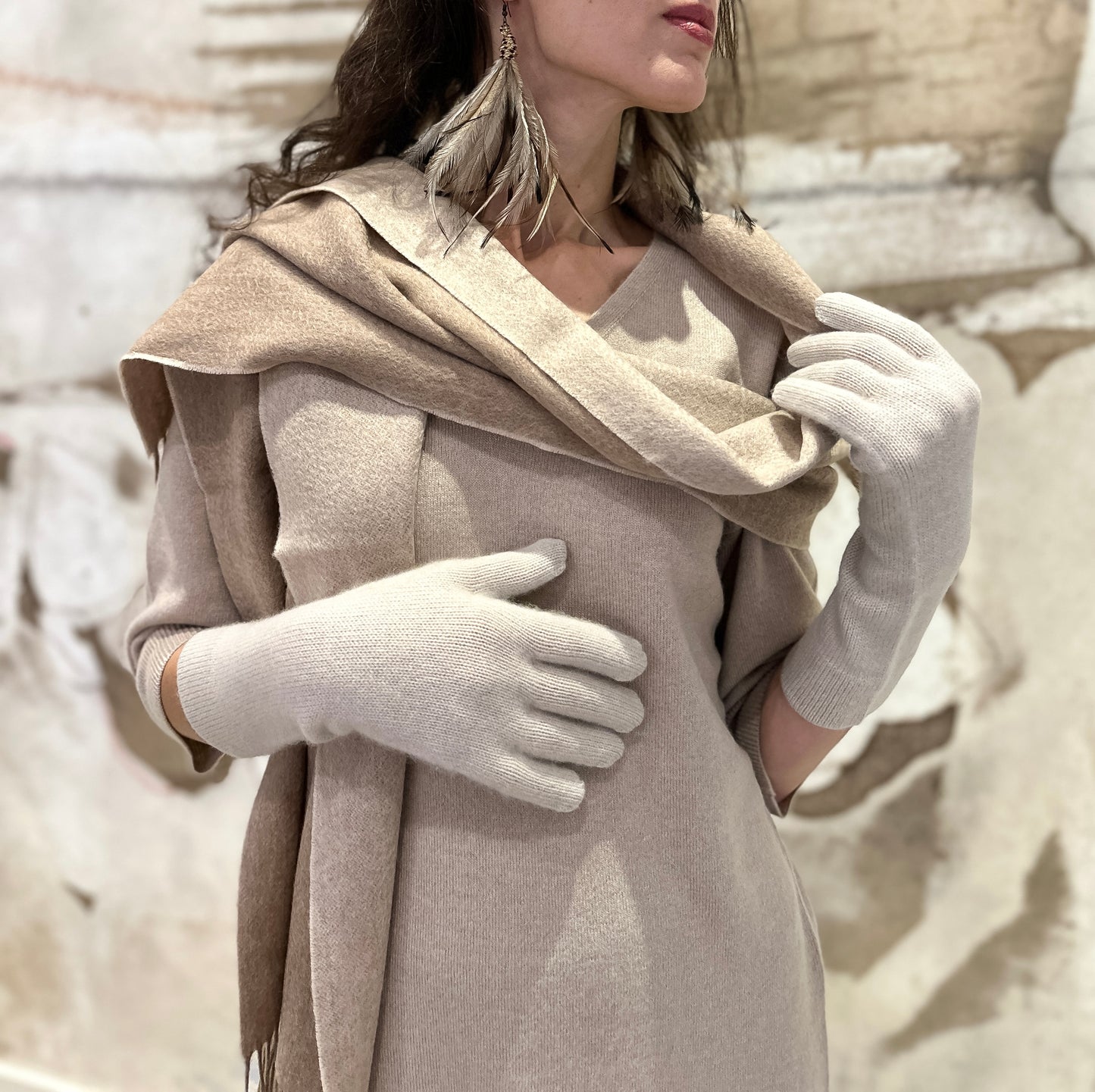 100% Cashmere Double-Sides Scarf  oatmeal/cream