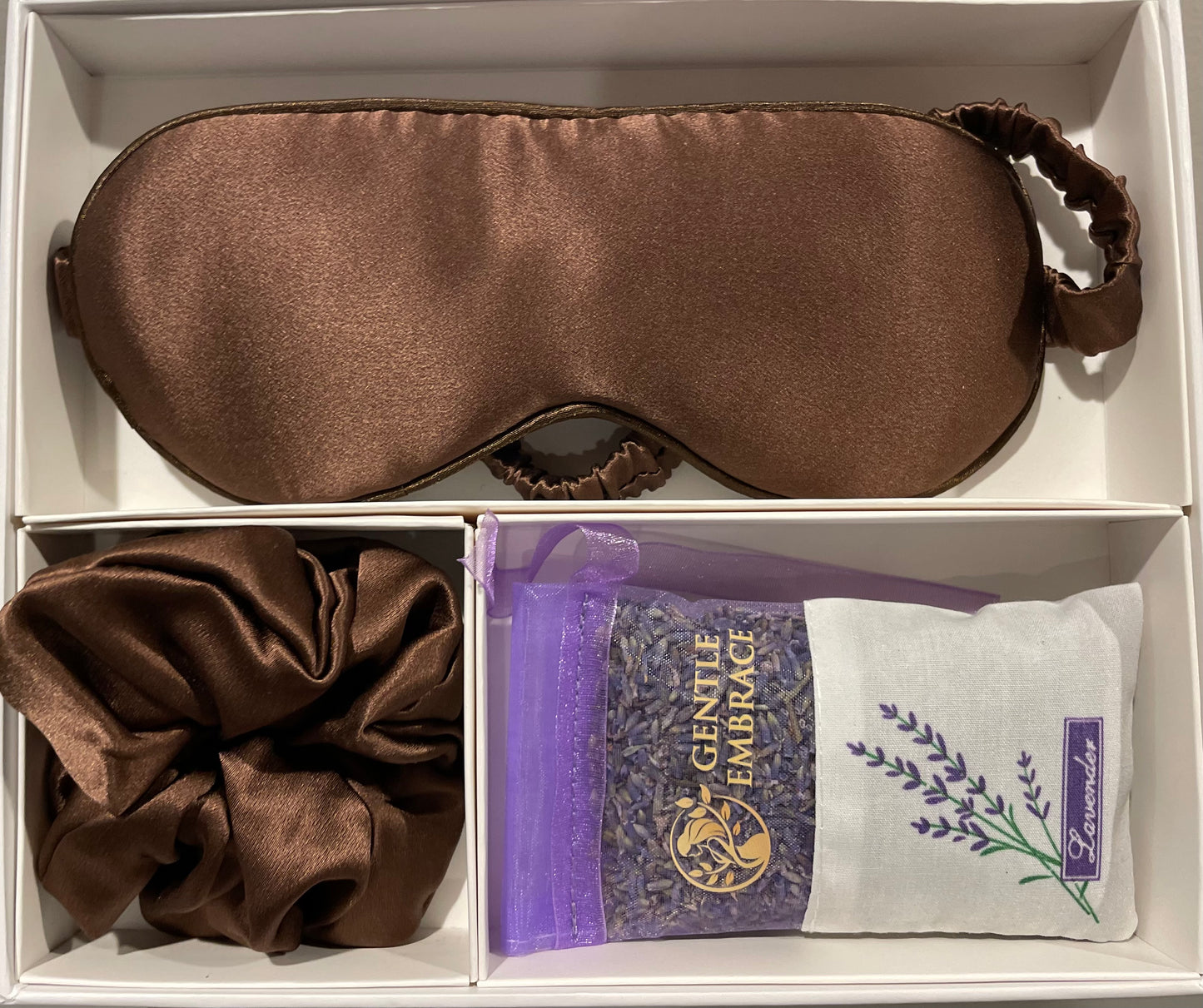 Premium 100% Silk Sleep Set with Lavender Sachet (Silk Eye Mask, Silk Scrunchie & Lavender Sachet)