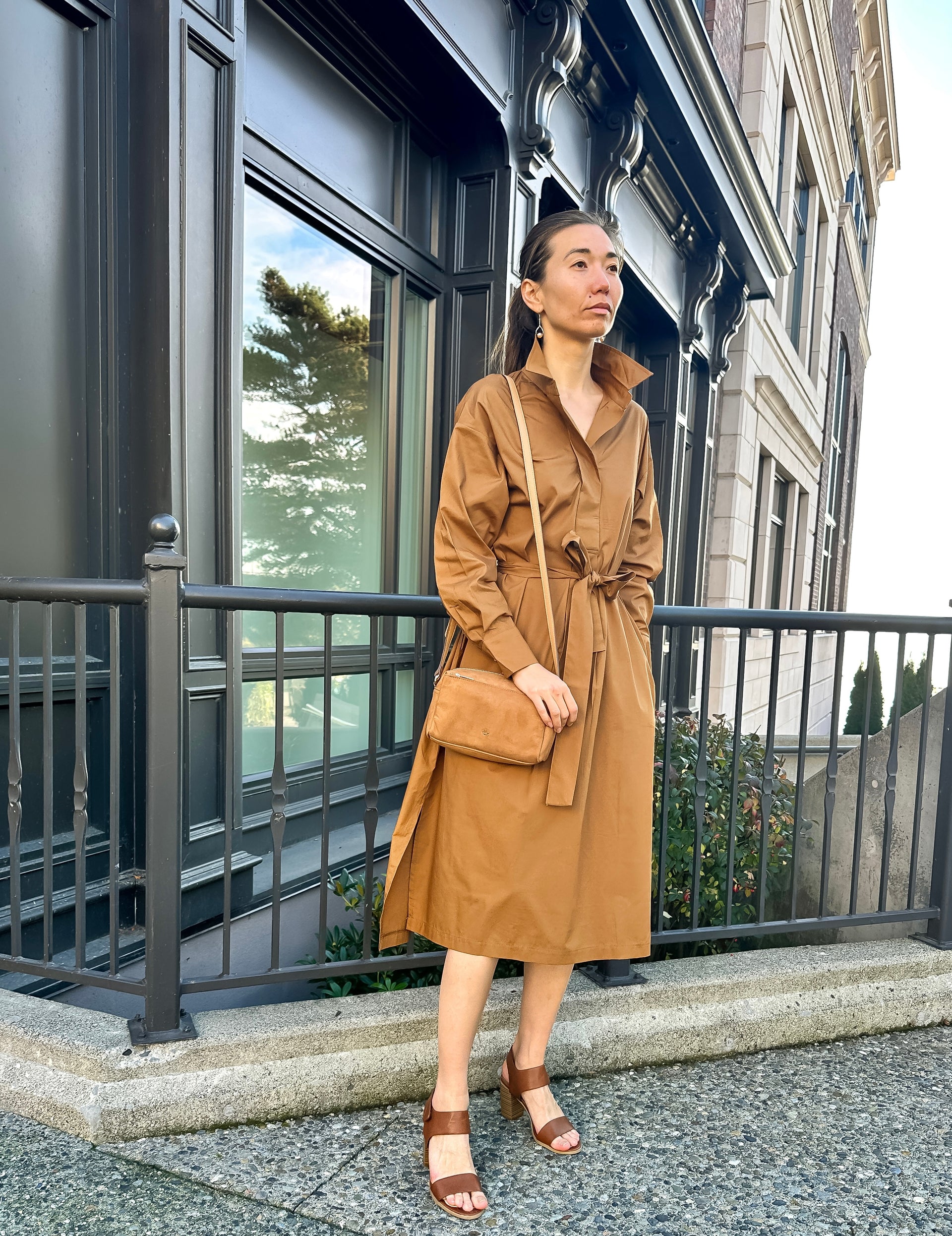 Sculpted Grace Cotton Midi Dress S / Brown / Cotton 100%