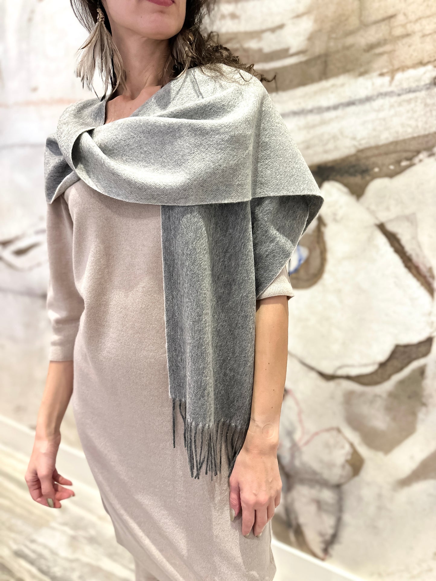 100% Cashmere Double-Sides Scarf iron/white