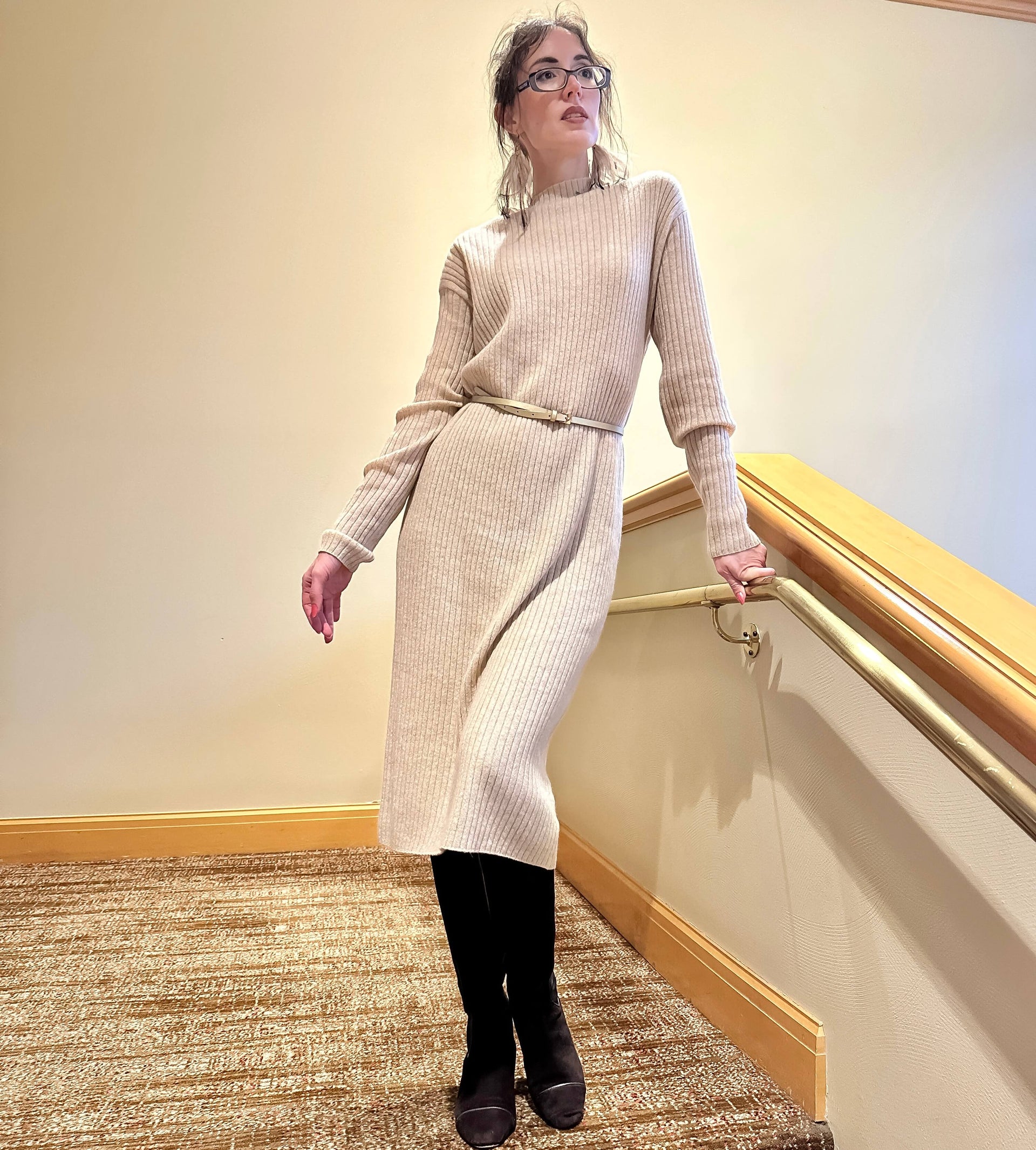 Cream 100% Cashmere Midi Dres S